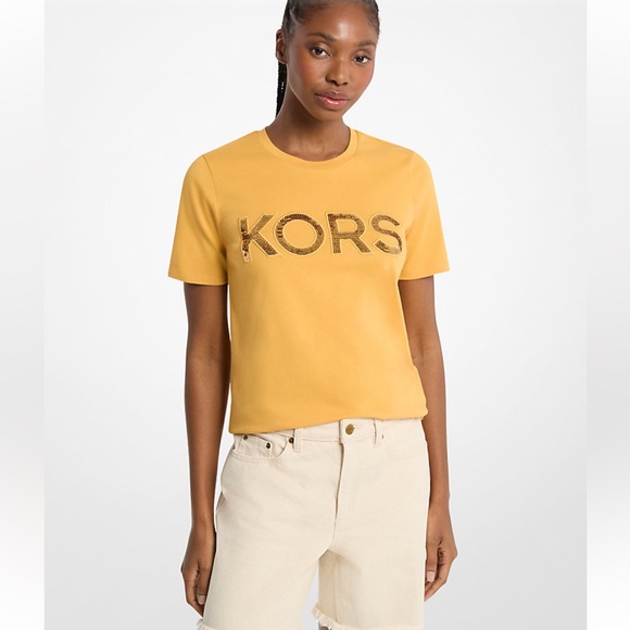 Michael Kors Tops - Michael Kors Sequined Logo T-shirt - yellow -size XS